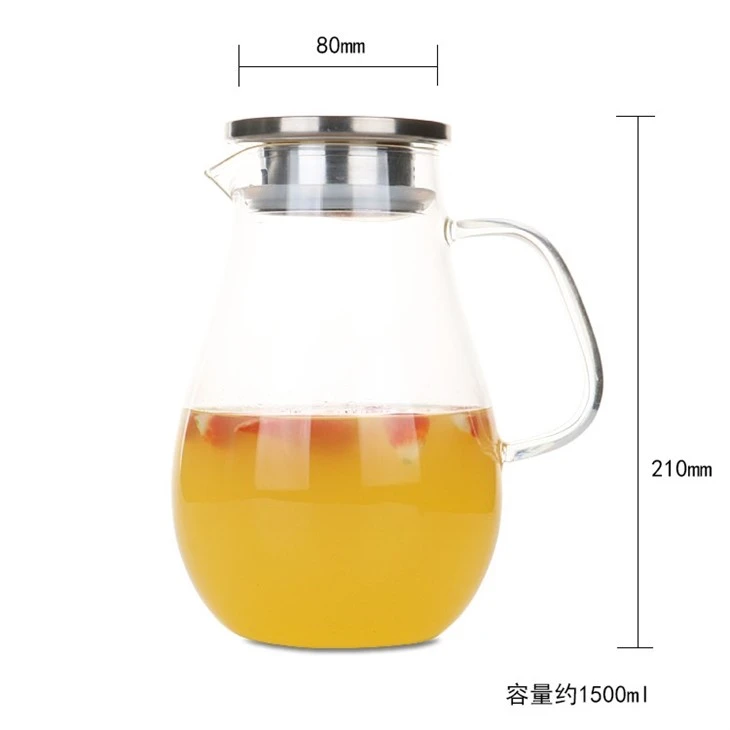 High Borosilicate 1500ml Glass Cold Kettle Glass Water Jug Pitcher With Metal Lid